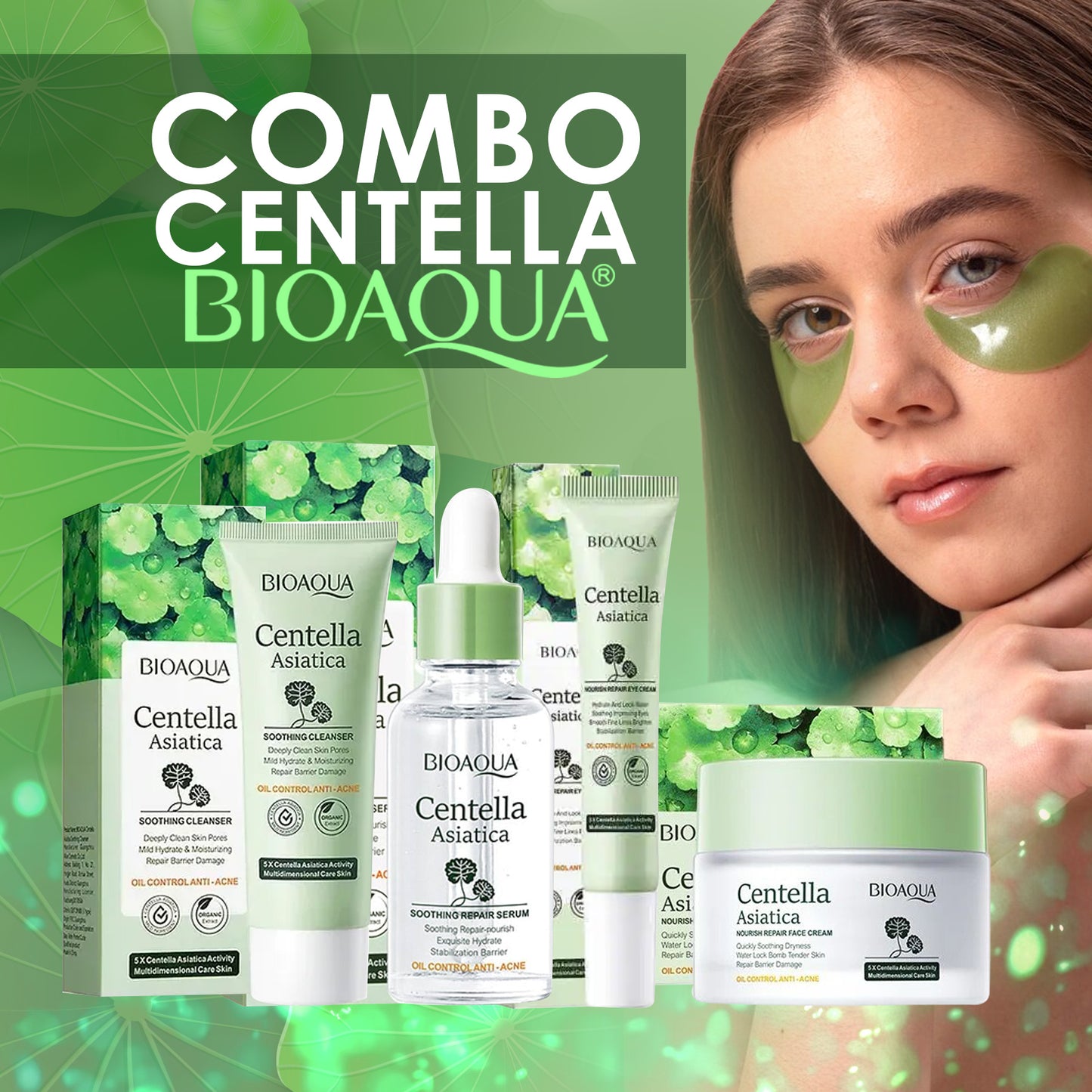 Kit x 5 Rutina Facial Centella Asiática | Tratamiento Para Arruguas y Anti-Edad - BIOAQUA